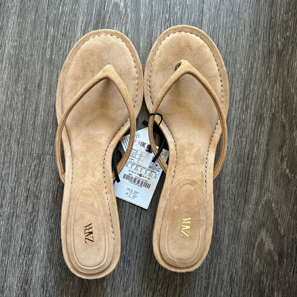 Zara Tan Sandals Classic Thong Style